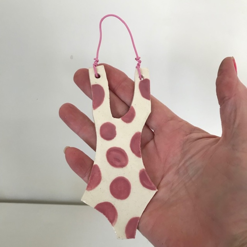 Swimsuit Wall Hanger Ornament Pink Polka Dots New